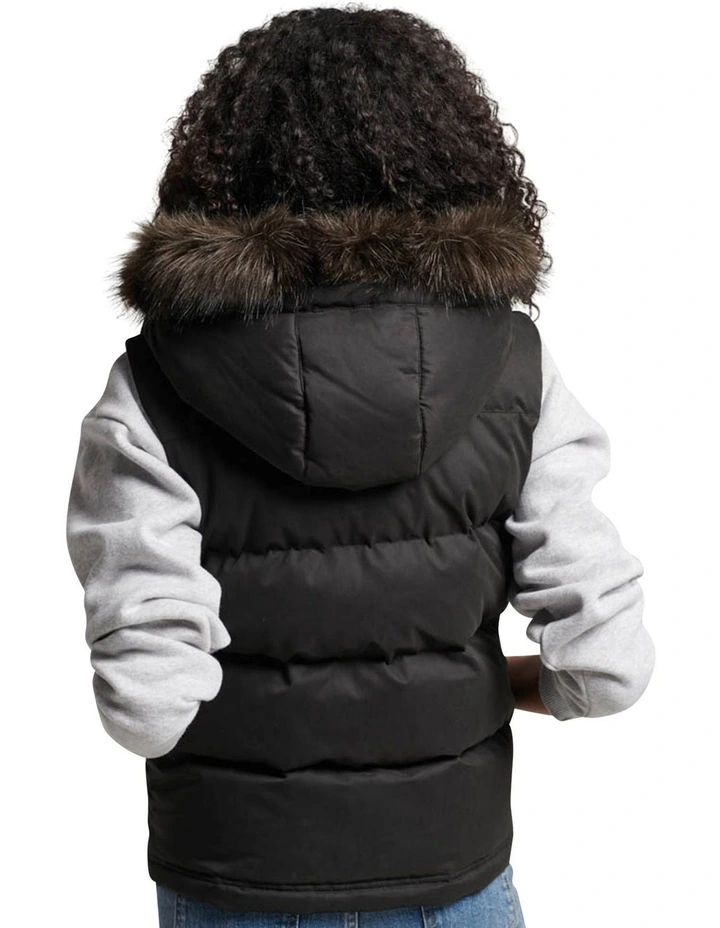 Everest Faux Fur Puffer Gilet in Jet Black