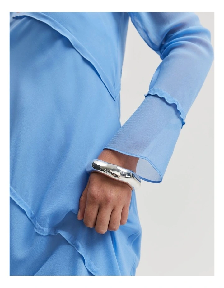 Georgette Long Sleeve Midi Dress in French Blue