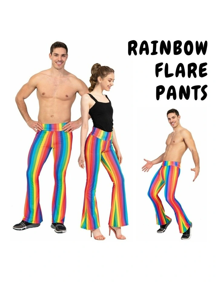 Mardi Gras Festival Rainbow Stripe Flare Pants Costume in Multi