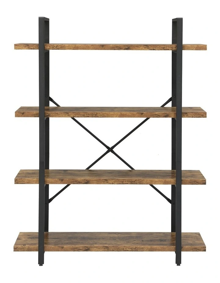 4 Tier Industrial Style Bookshelf in Dark Brown