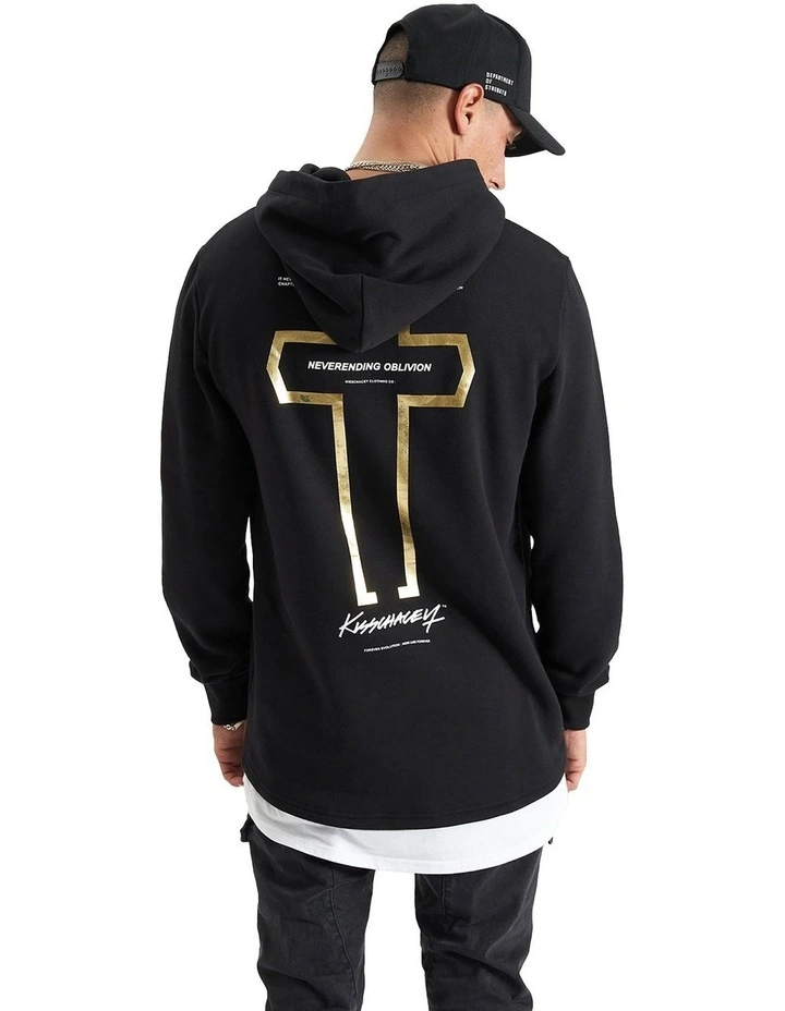 Unbowed Hooded Layered Dual Curved Sweater in Black