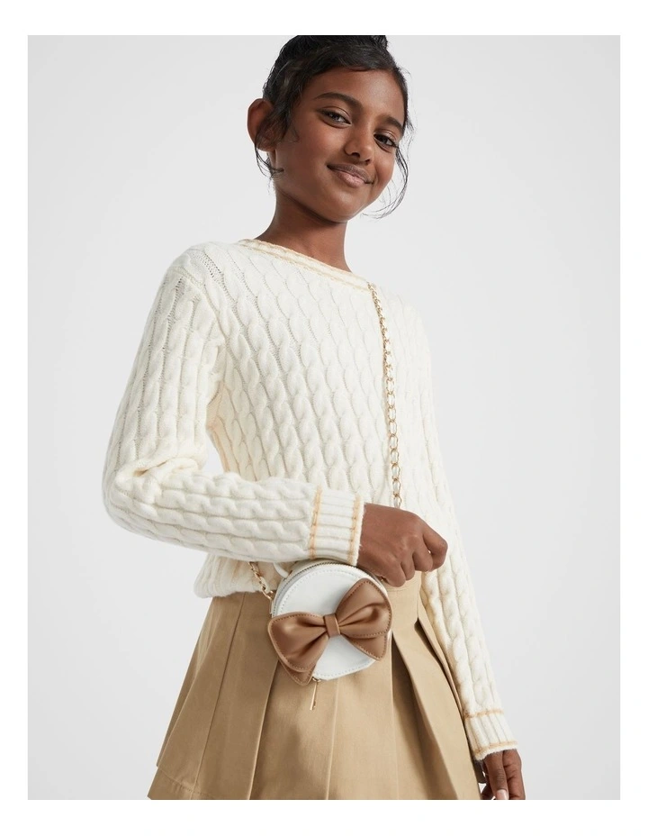 Mini Bow Cross Body in White Tan