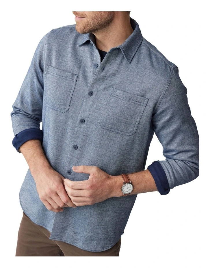 Brushed Twill Overshirt in Navy