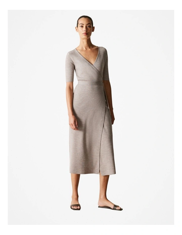 Merino Blend Wrap Knit Dress in Cinder