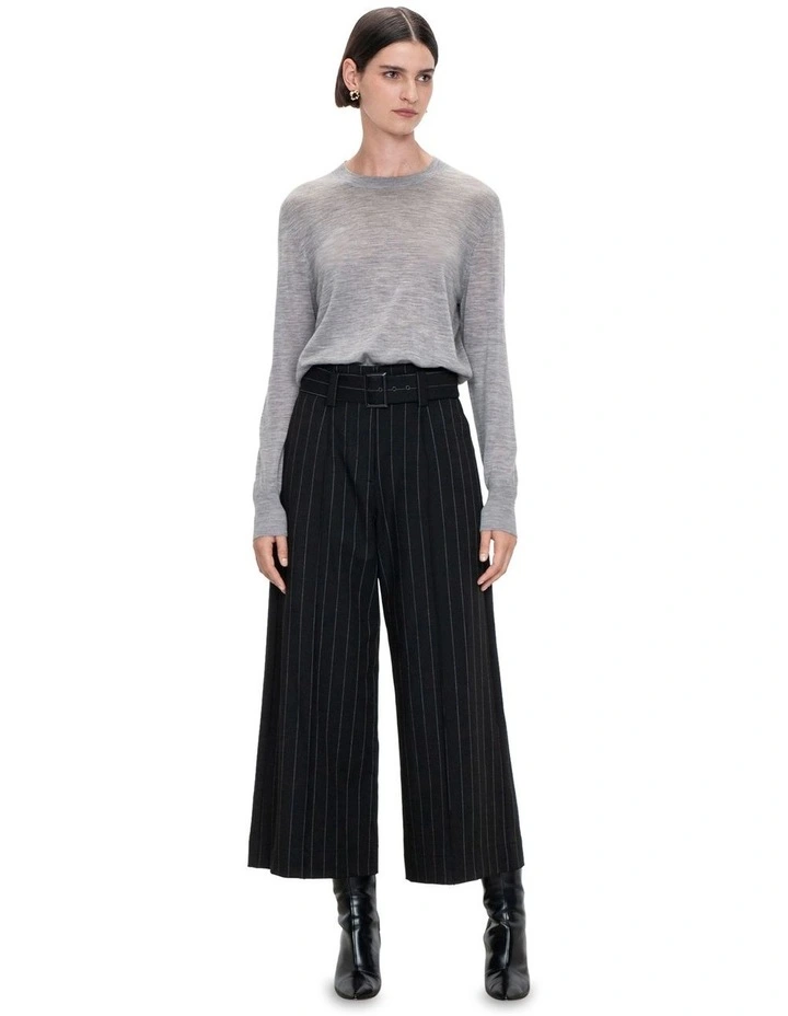 Sheer Merino Cropped Knit Top in Light Grey Melange