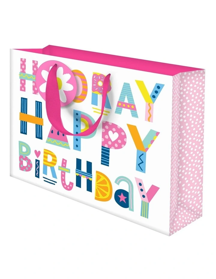 Birthday Gift Bag Large Rectangle Typography in Pink