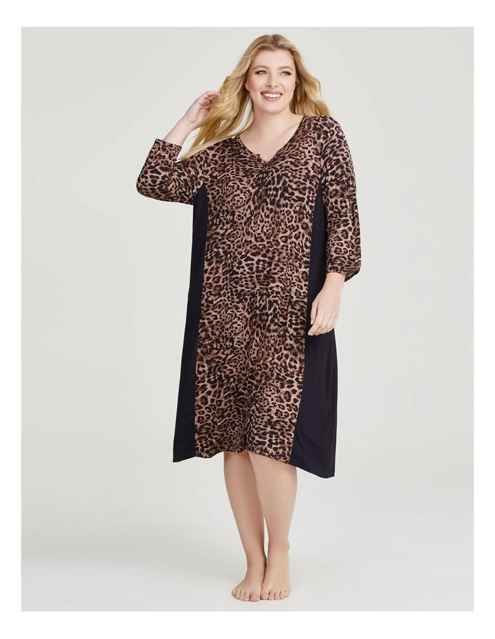 Bamboo Animal Spliced Nightie in Print/Black