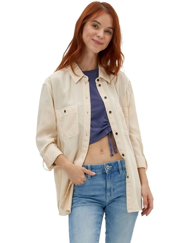 Long-Sleeve Button-Up Shirt in Cream