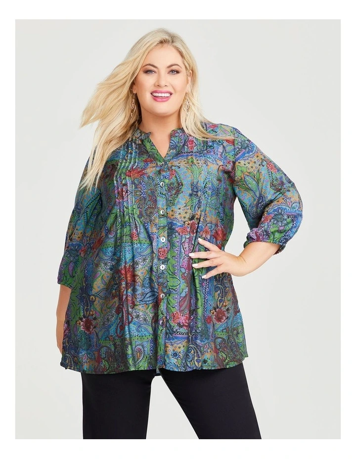 Paisley Tuck Natural Shirt in Green Print