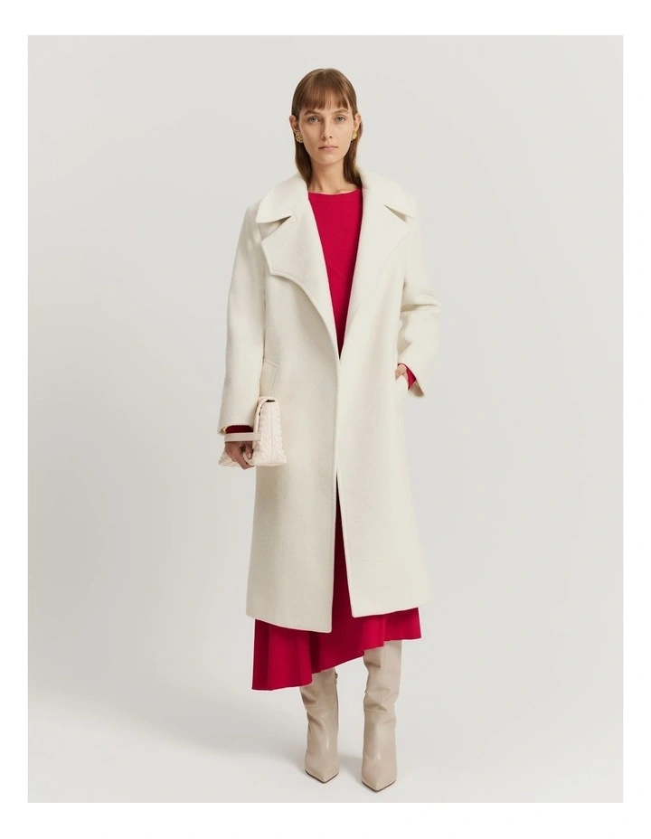 Textured Longline Coat in Cream