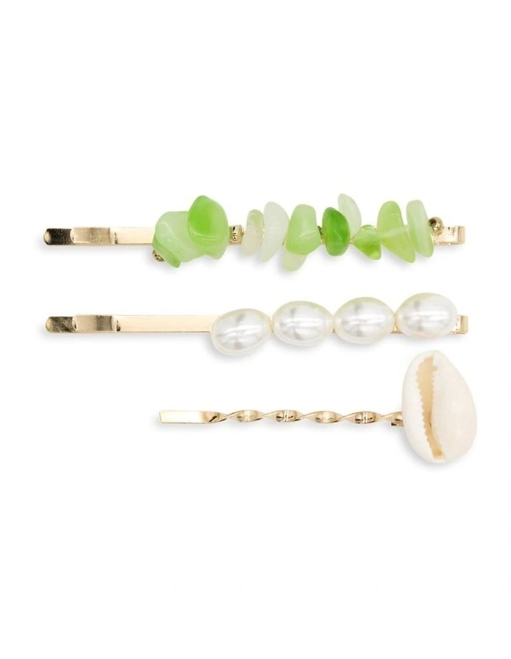 Ciello Hair Clip Set in Lime/White