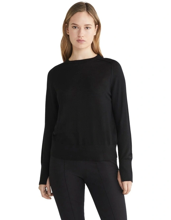 Extra Fine Wool Crew Knit in Black