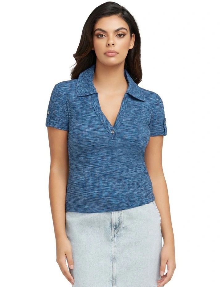 Polo Latifah Top in Blue Space Dye