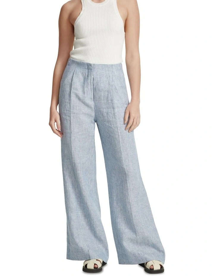 Sage Linen Stripe Pants in Light Blue