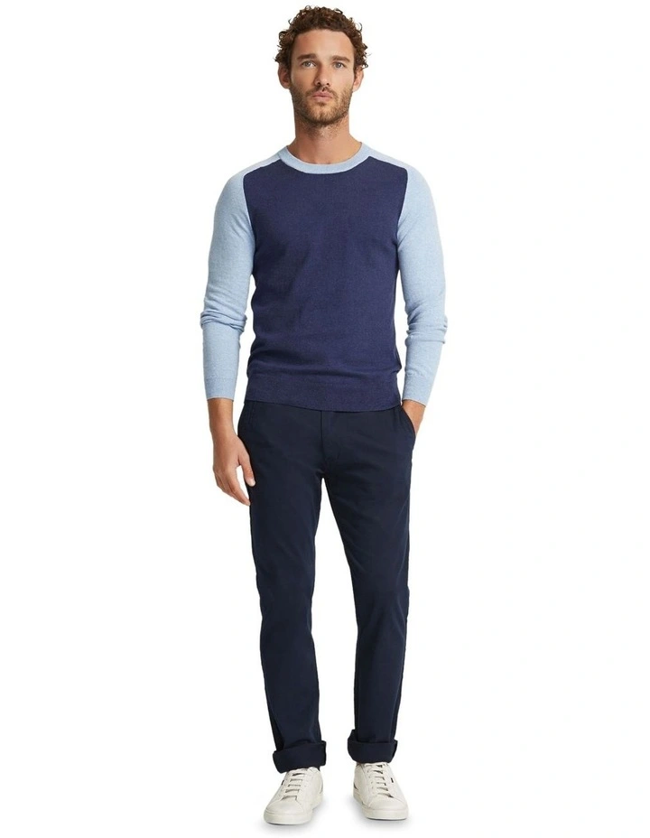 Finn Crew Neck Cashmere Blend Top in Navy/Blue