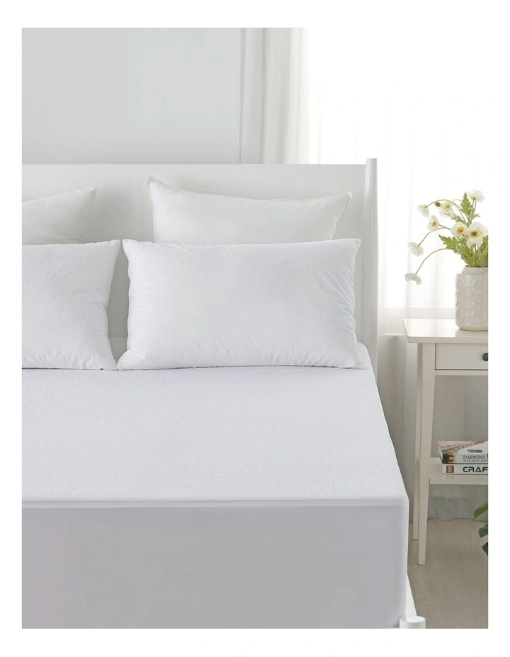 Cotton Terry Towelling Waterproof Mattress Protector in White