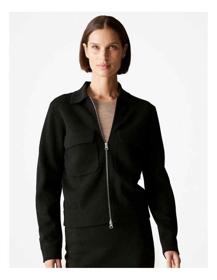Merino Milano Zip Through Jacket in Black