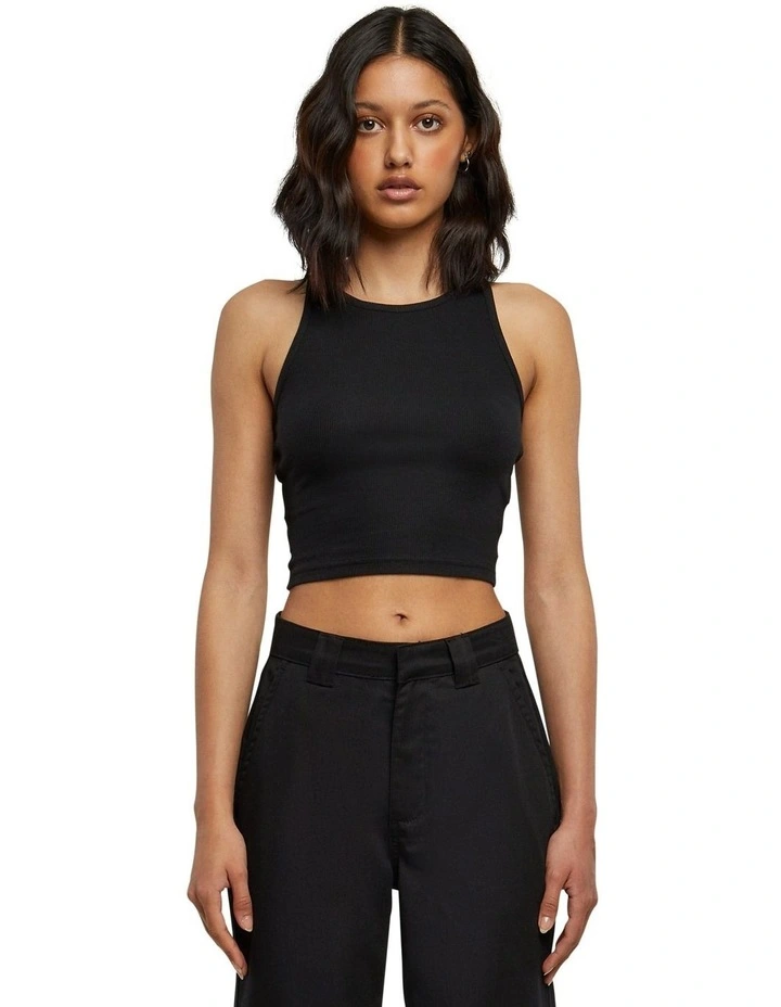 Cropped Rib Top in Black