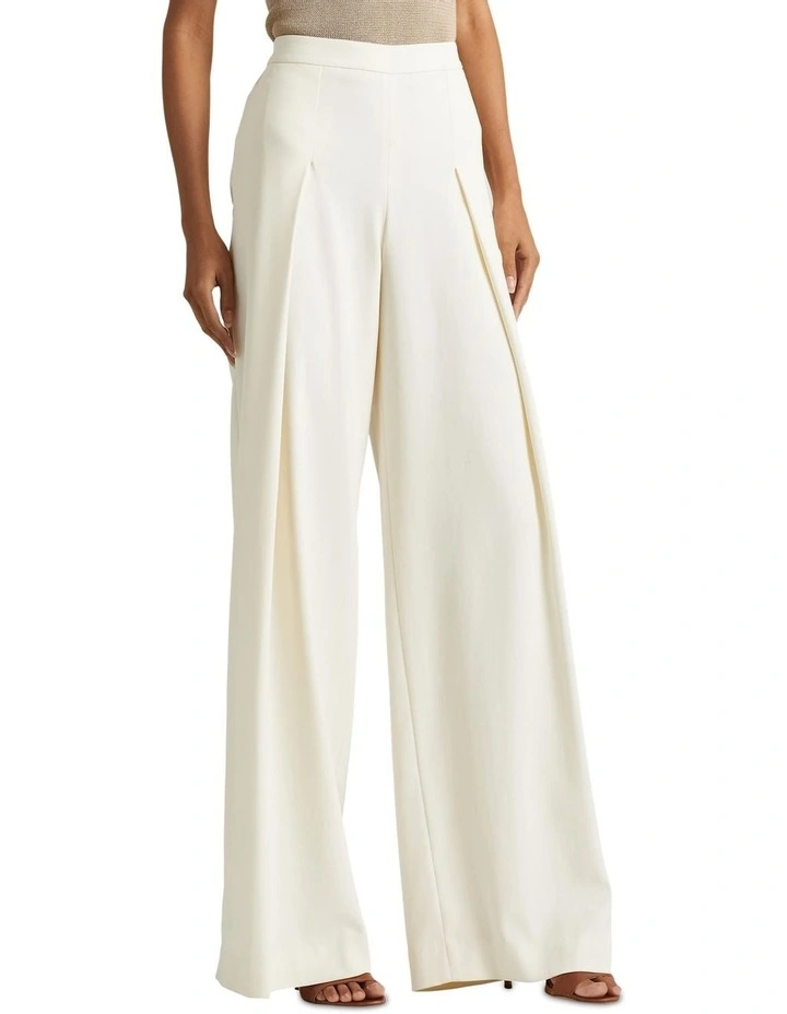 Pleated Crepe Wide-Leg Pant in Beige