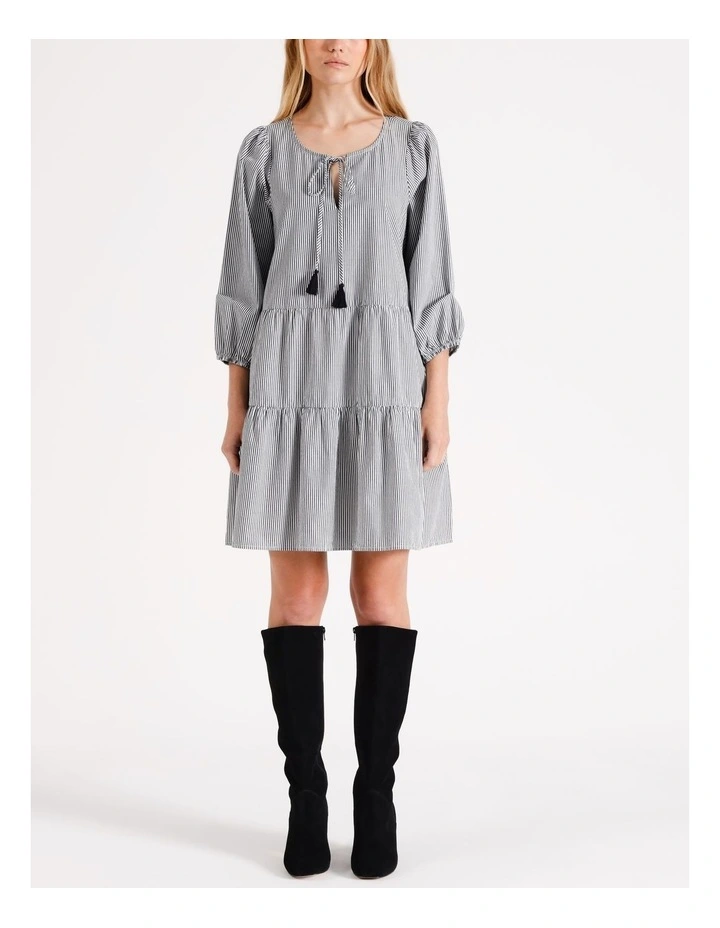 Cora Cotton Tiered Dress in Navy Blazer/ Snow Wh