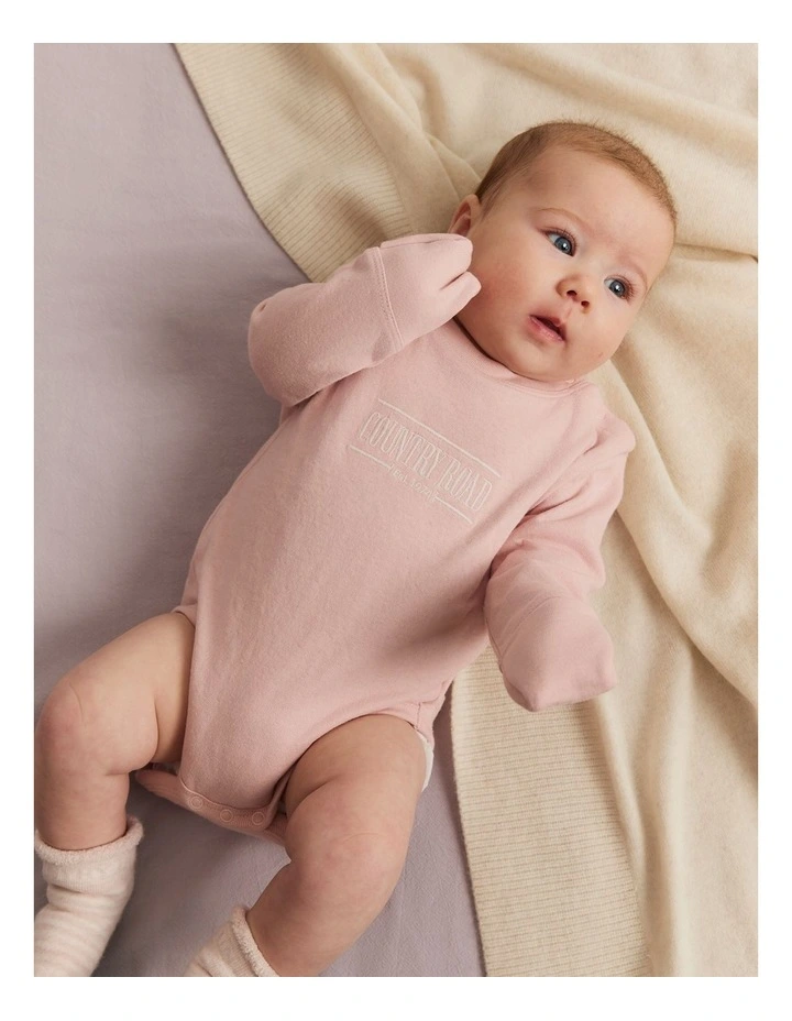 Organically Grown Cotton Heritage Long Sleeve Bodysuit in Faded Pink