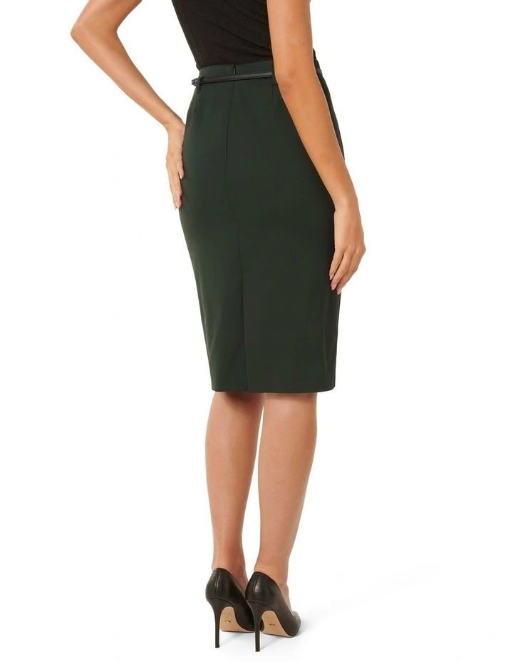 Dina Belted Pencil Skirt in Green
