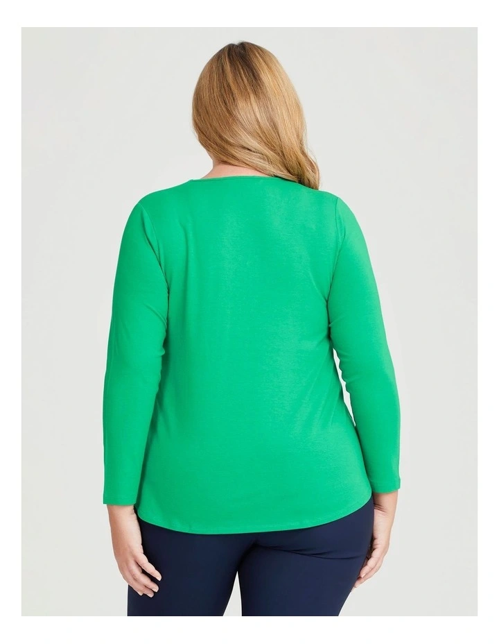 Natural Everyday V-neck Long Sleeve Top in Jewel Green
