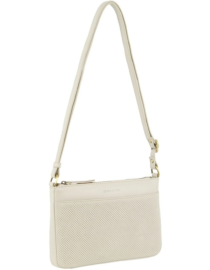 Perforated Leather Multi Compartment Cross-body Bag in Bone