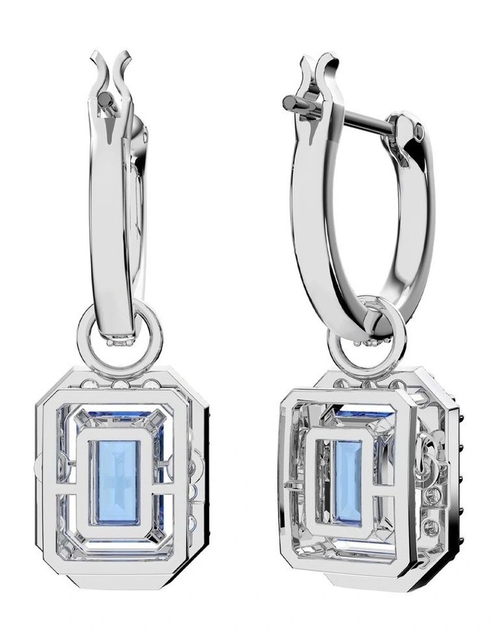 Millenia Drop Earrings Octagon Cut Rhodium Plated in Blue