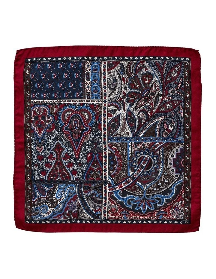 Printblock Silk Pocket Square in Wine