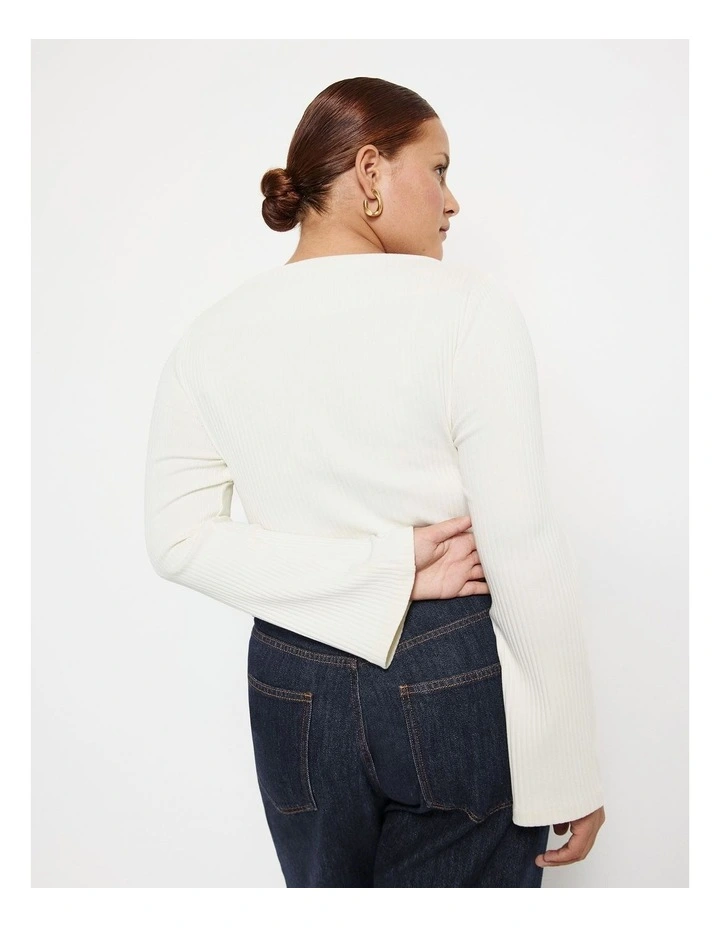 Long Sleeve Rib Top in Ecru