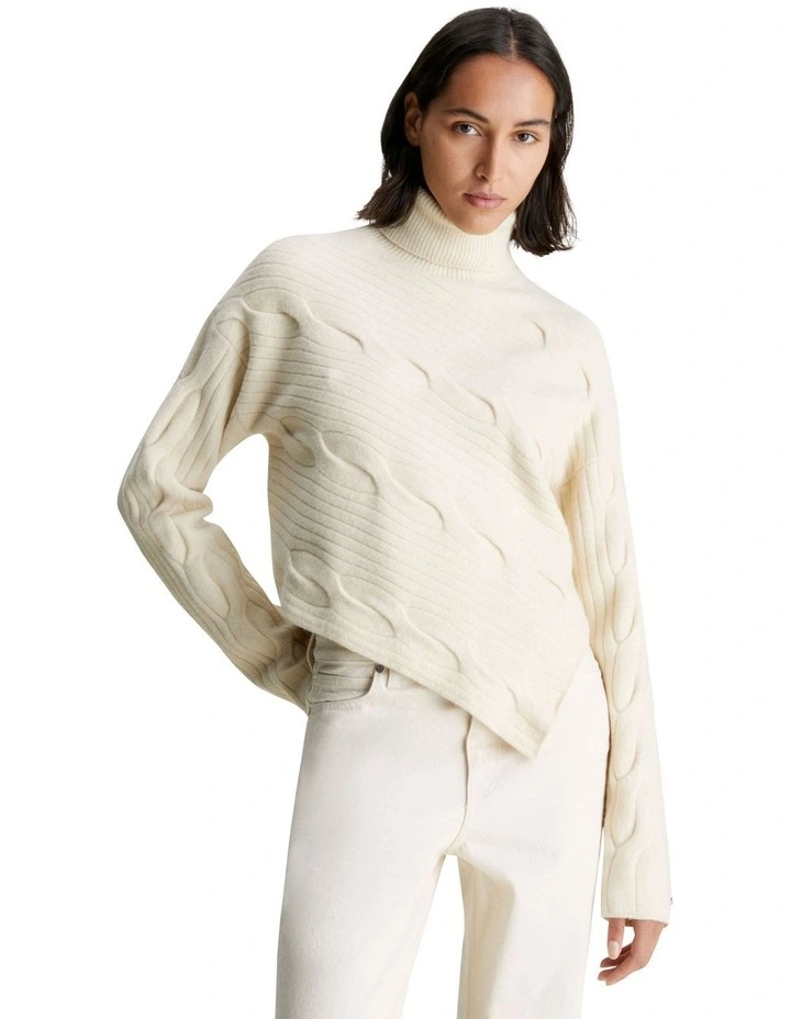 Asymetric Modern Cable Sweater in Angora