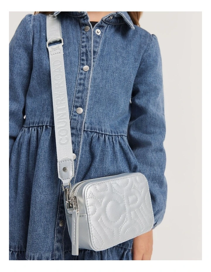 Quilted Logo Crossbody Bag in Silver