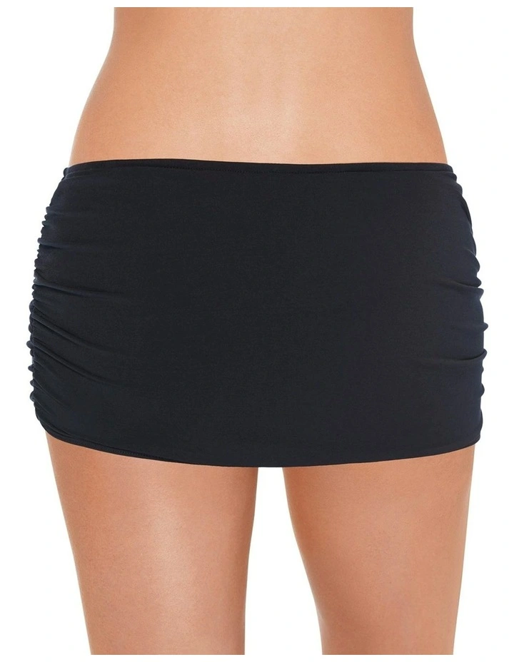 Shirred Tummy Control Skirted Bikini Bottom in Black