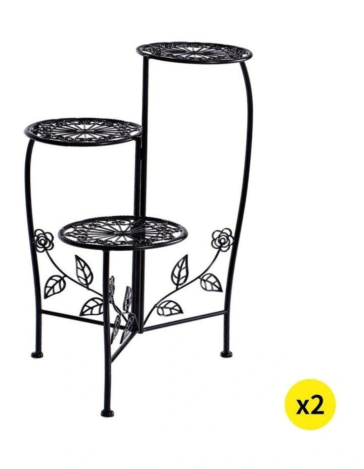 Wrought Iron Outdoor Indoor Flower Pots Plant Stand x2 in Black
