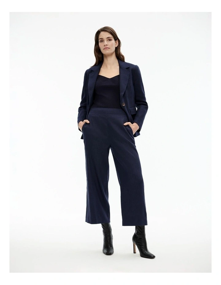 Stretch Linen Blend Crop Pant in Blue Night