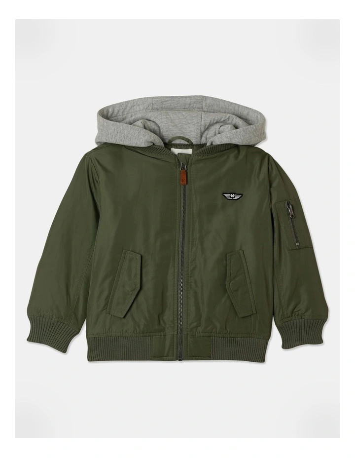 Woven Bomber Jacket with Hood (3-8 Year) in Khaki