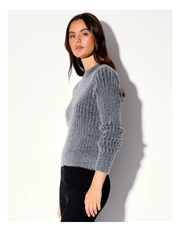 Eyelash Crewneck Knit in Charcoal