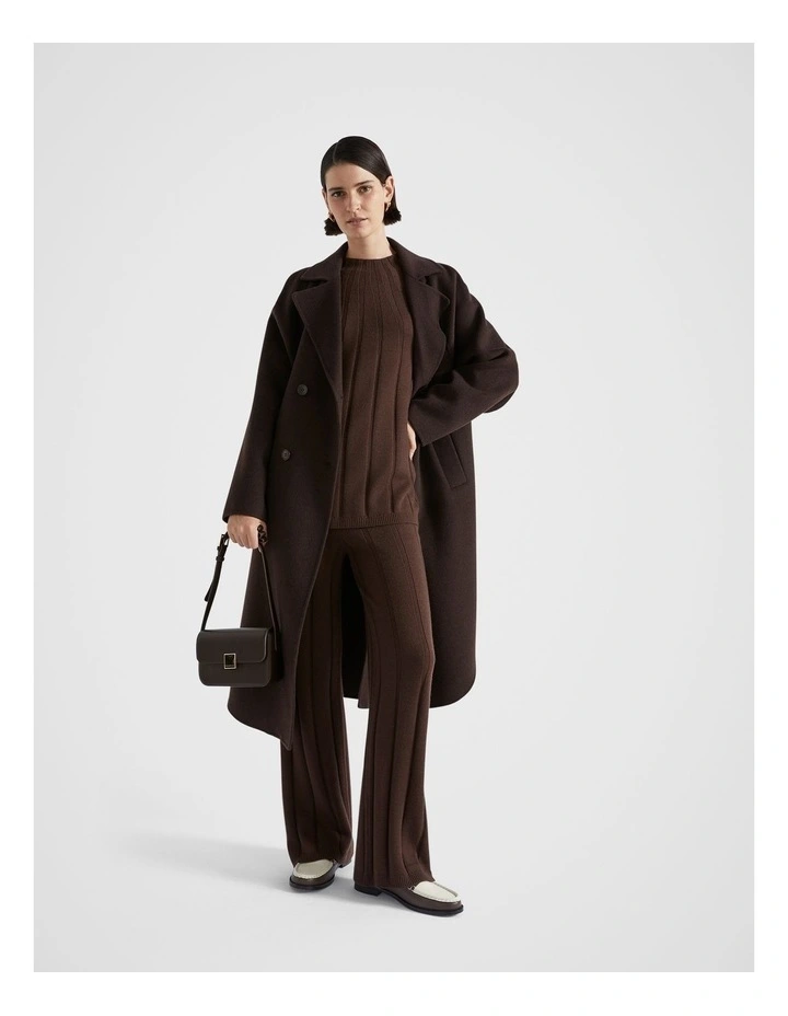Panelled Rib Knit Sweater in Dark Espresso