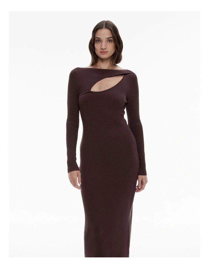 Rib Split Detail Knit Dress in Black Currant