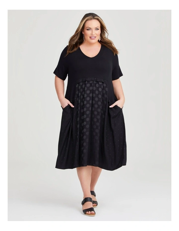 Satin Spot and Bamboo Dress in Black