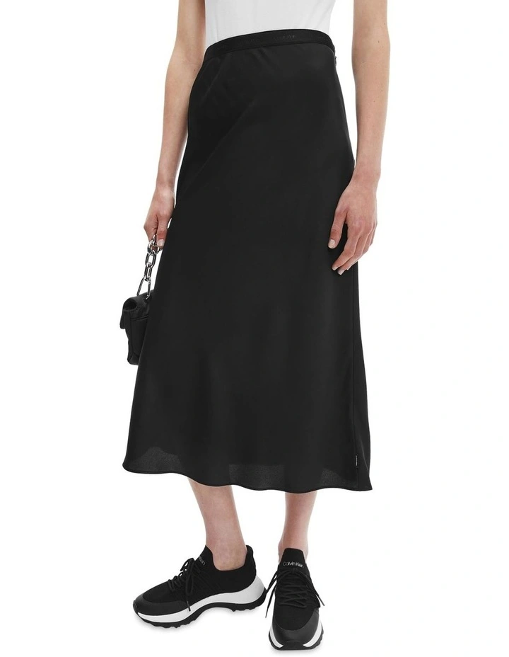 Recycled Bias Cut Midi Skirt in Black