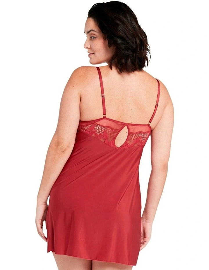 Charmante V Neck Short Nightie with Lace in Garnet