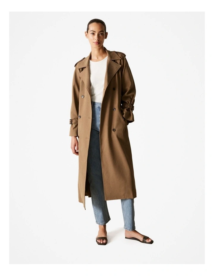 Twill Longline Trench Coat in Sepia