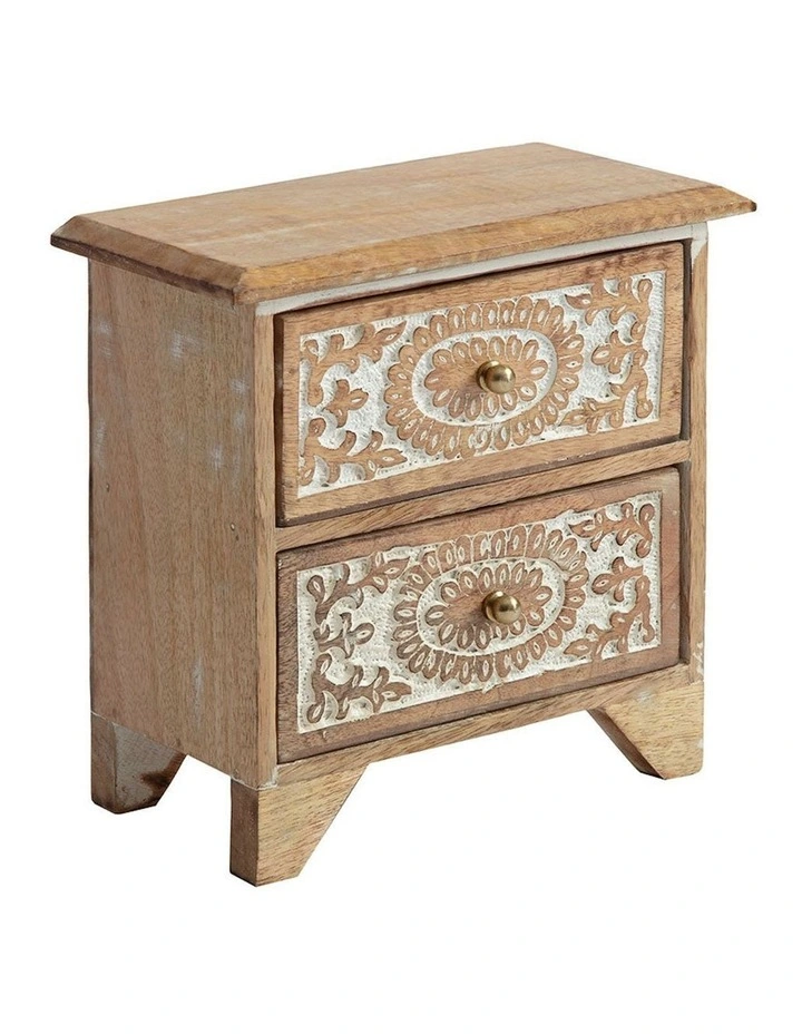 Mango Wood Trinket Box with Drawers in Natural
