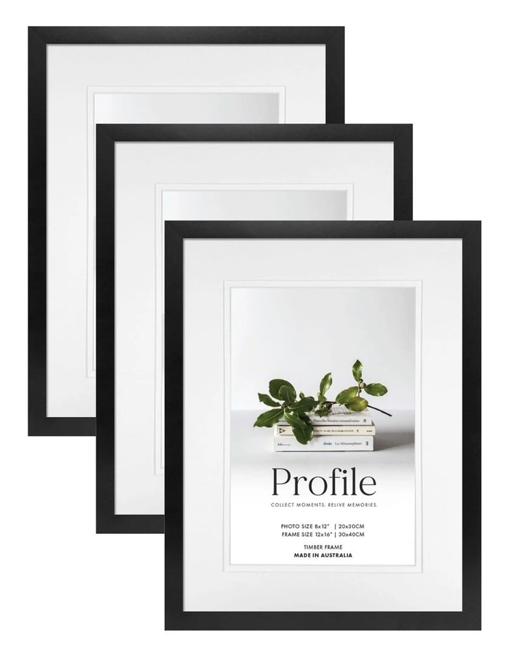 Australia Made Timber Photo Frame 12x16"/8x12" (3 Pack) in Black