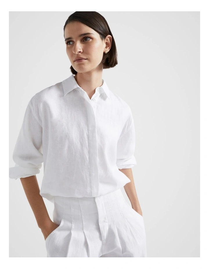 Core Linen Boyfriend Shirt in Whisper White