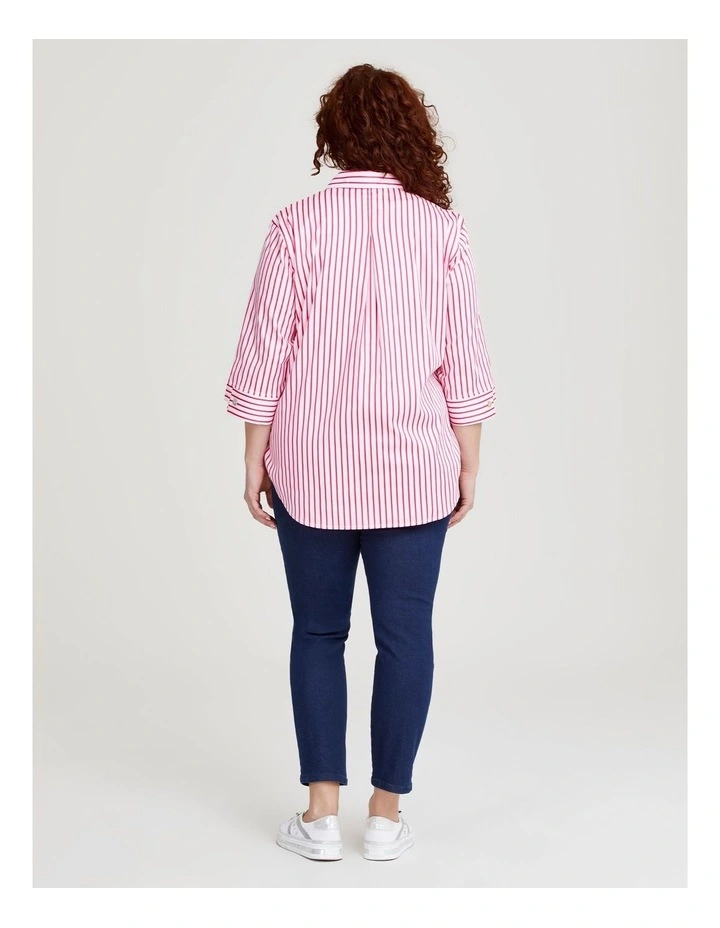 Stripe Stretch Cotton Shirt in Pink/White