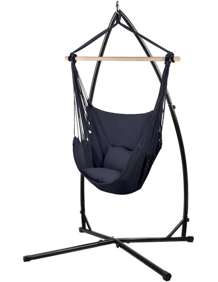 Outdoor Camping Hammock Hanging Chair with Steel Stand in Grey