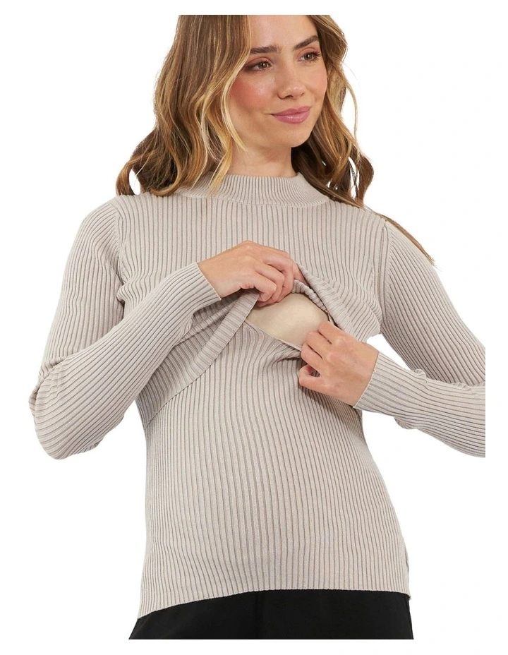 Lift Up Nursing Knit Jumper in Stone